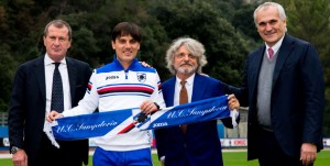 Bogliasco (Genova), 16/11/2015 Sampdoria/Montella - Presentazione Carlo Osti (d.s. Sampdoria)-Vincenzo Montella (allenatore Sampdoria)-Massimo Ferrero (presidente Sampdoria)-Antonio Romei (avvocato Massimo Ferrero)