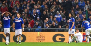 Genova, 06/12/2015 Serie A/Sampdoria-Sassuolo Gol Sassuolo (0-3): delusione Lucas Martins Fernando-Edgar Osvaldo Barreto-Matias Agustin Silvestre-Emiliano Viviano-Mattia Cassani