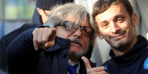 Genova, 24/01/2016 Serie A/Sampdoria-Napoli Massimo Ferrero (presidente Sampdoria)-Manolo Gabbiadini-Christian Maggio