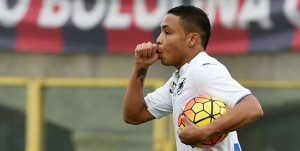 31-01-16 BOLOGNA-SAMPDORIA CAMPIONATO SERIE A TIM 15-16 LUIS MURIEL ESULTA DOPO GOL 2-1