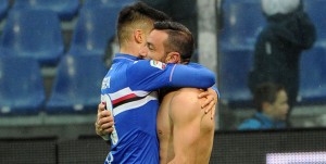 28-02-16 SAMPDORIA-FROSINONE CAMPIONATO SERIE A TIM 15-16 FABIO QUAGLIARELLA E JOAQUIN CORREA ESULTANO DOPO 2-0