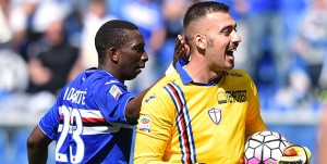 Genova, 24/04/2016 Serie A/Sampdoria-Lazio Modibo Diakite-Emiliano Viviano - Esultanza rigore parato
