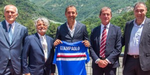 Bogliasco (Genova), 06/07/2016 Sampdoria/Giampaolo - Presentazione Antonio Romei (avvocato Massimo Ferrero)-Massimo Ferrero (presidente Sampdoria)-Marco Giampaolo (allenatore Sampdoria)-Carlo Osti (d.s. Sampdoria)-Riccardo Pecini (d.s. Settore Giovanile Sampdoria)