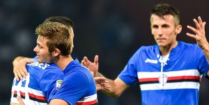 Genova, 28/08/2016 Serie A/Sampdoria-Atalanta Bruno Miguel Borges Fernandes-Karol Linetty-Ante Budimir - Esultanza finale