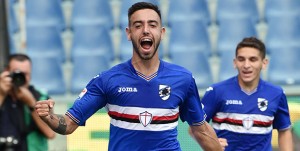 GENOA, ITALY - OCTOBER 02 2016      Bruno Fernandes celebrating after scored 1-1  during the Serie A match between UC Sampdoria and U.S.Città di Palermo at Stadio Luigi Ferraris on October 02, 2016 in Genoa, Italy. (Photo by Getty Images/Getty Images)
