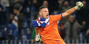 22-10-2016: GENOVA, SAMPDORIA-GENOA CAMPIONATO SERIE A TIM 2016-2017 Puggioni esulta con la sciarpa confezionatagli dalla nonna