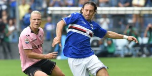 GENOA, ITALY - OCTOBER 02 2016    Edgar Barreto and Oscar Hiljemark during the Serie A match between UC Sampdoria and U.S.Città di Palermo at Stadio Luigi Ferraris on October 02, 2016 in Genoa, Italy. (Photo by Getty Images/Getty Images)
