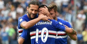 GENOA, ITALY - OCTOBER 02 2016        Bruno Fernandes (UC Sampdoria) celebration after goal 1-1 during the Serie A match between UC Sampdoria and U.S.Città di Palermo at Stadio Luigi Ferraris on October 02, 2016 in Genoa, Italy. (Photo by Getty Images/Getty Images)