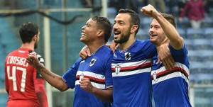 20-11-16 SAMPDORIA-SASSUOLO CAMPIONATO SERIE A TIM 2016-17 ESULTANO GIOCATORI SAMP DOPO GOL 3-2 LUIS MURIEL