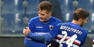 Genova, 12/02/2017 Serie A/Sampdoria-Bologna Gol Sampdoria (2-1): esultanza Lucas Sebastian Torreira-Patrik Schick-Bartosz Bereszynski-Fabio Quagliarella