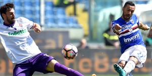 Genova, 09/04/2017 Serie A/Sampdoria-Fiorentina Davide Astori-Fabio Quagliarella