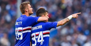 Genova, 28/10/2017 Serie A/Sampdoria-Chievo Verona Gol Sampdoria (4-1): esultanza Karol Linetty-Lucas Sebastian Torreira