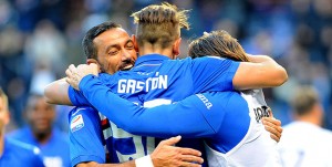 21-01-2018: GENOVA, SAMPDORIA-FIORENTINA CAMPIONATO SERIE A TIM 2017-2018 Fabio Quagliarella esulta con Gaston Ramirez e Edgar Barreto