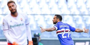 Genova, 21/01/2018 Serie A/Sampdoria-Fiorentina Gol Sampdoria (1-0): delusione Marco Sportiello - esultanza Fabio Quagliarella