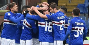 25-02-18 SAMPDORIA-UDINESE CAMPIONATO SERIE A TIM 17-18  ESULTANO GIOCATORI SAMPDORIA DOPO GOAL MATIAS SILVESTRE 1-0