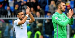18-03-2018: GENOVA, SAMPDORIA-INTER CAMPIONATO SERIE A TIM 2017-2018 Fabio Quagliarella e Emiliano Viviano sotto la Sud
